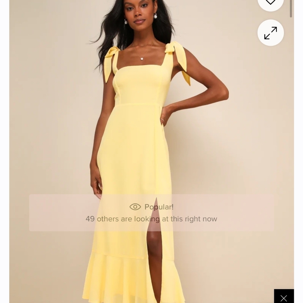 Yellow Midi Dress with Cap Sleeves and Square Neckline
